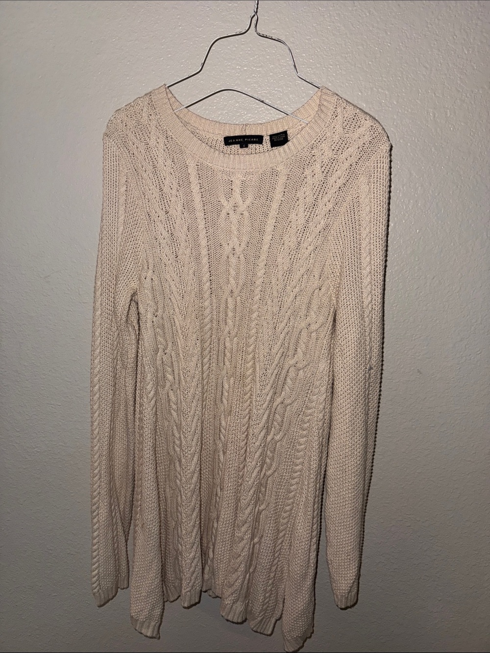 JEANNE PIERRE Cream Cable Knit Pullover